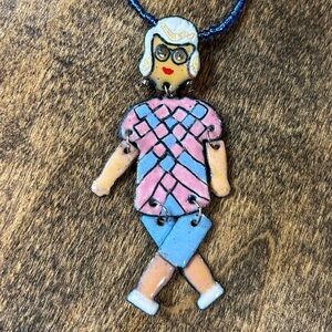 Lola Was Once a Showgirl Old Lady Pendant Necklace Hand Painted